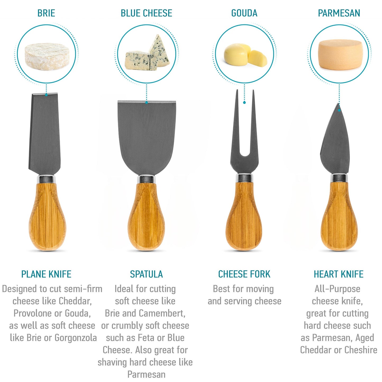 Bamboo Cheese Board and Knife Set - 10 Inch Charcuterie Board