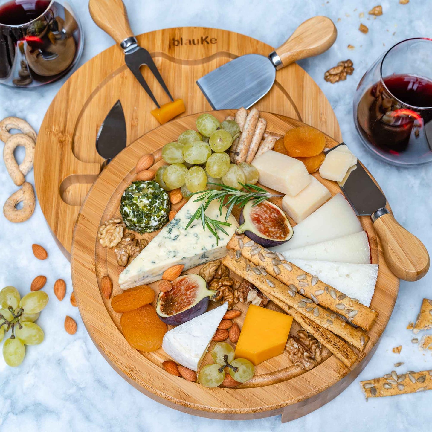 Bamboo Cheese Board and Knife Set - 10 Inch Charcuterie Board