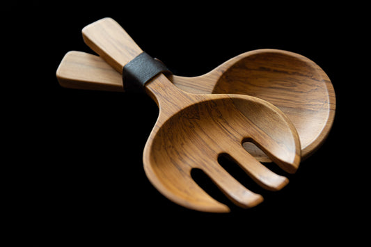 PREMIUM LIMITED EDITION Olivewood Salad Servers – Handcrafted (24 x 12 x 1 cm / 9.4” x 4.7” x 0.4”)