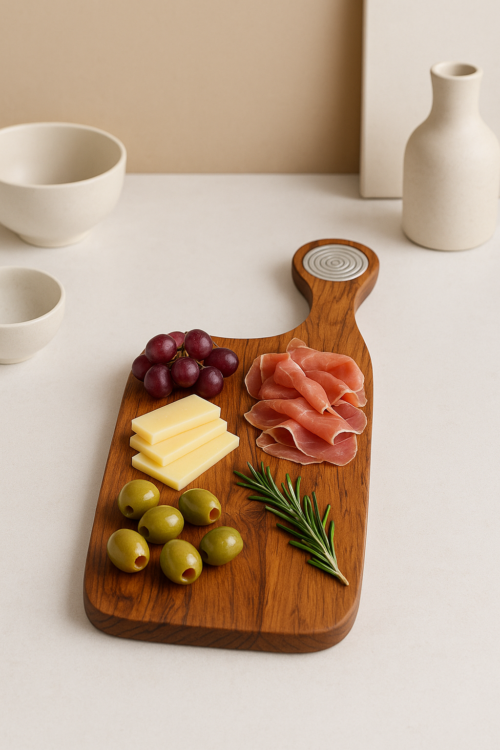 PREMIUM LIMITED EDITION Olivewood Serving Board with Pewter Insert – Handcrafted Elegance (59 x 20 x 1 cm / 23.2” x 7.9” x 0.4”)